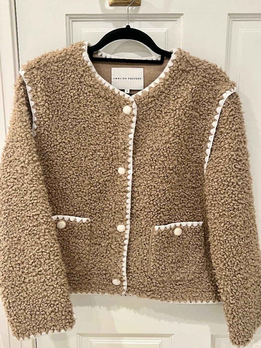 English Factory Boucle Sherpa Jacket, Tan, Sz Small